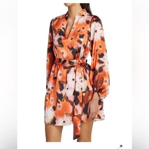 Tanya Taylor orange floral Vienna button down collared mini dress
